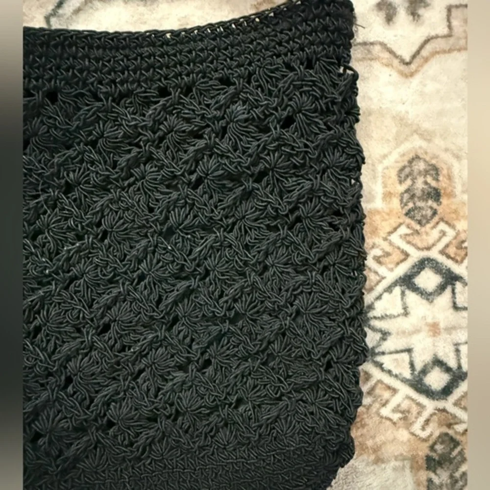 Black Crochet Crossbody Bag- Boho‎ Chic Scandi Girl Style Festival Purse